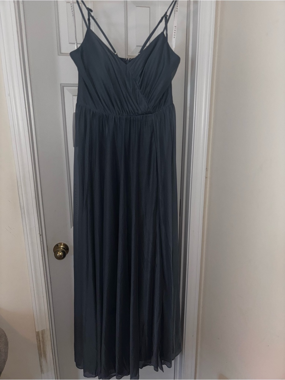 Azazie Slate Blue Chiffon Spaghetti-Strap Maxi Dress